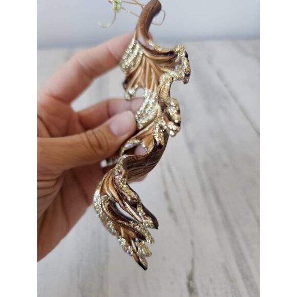 Glitter maple leaf golden gold ornament fall Xmas tree unique - Picture 3 of 10